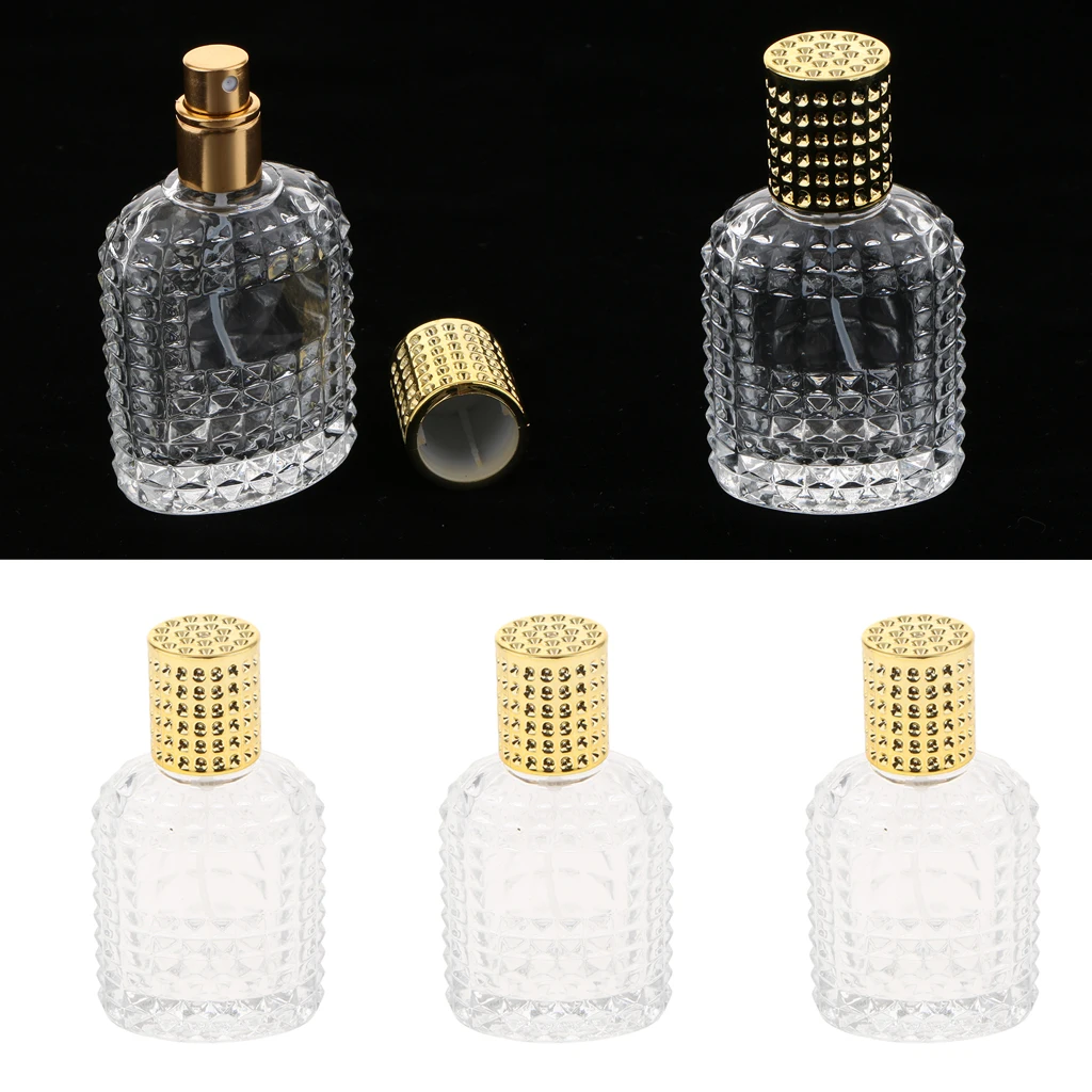 3pcs Pineapple Portable Glass Perfume Bottle With Spray Empty Refillable Bottles Gold 50ml