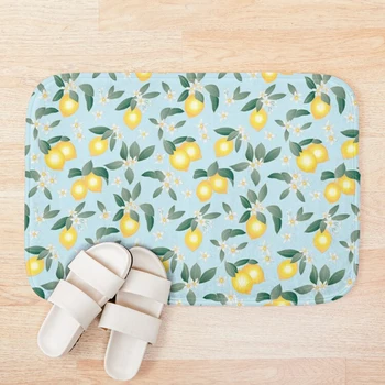 

Lemons on Powder Blue Bath Mat Bathroom Bath Mat Set Mirrofiber Cartoon Bath Rug Set