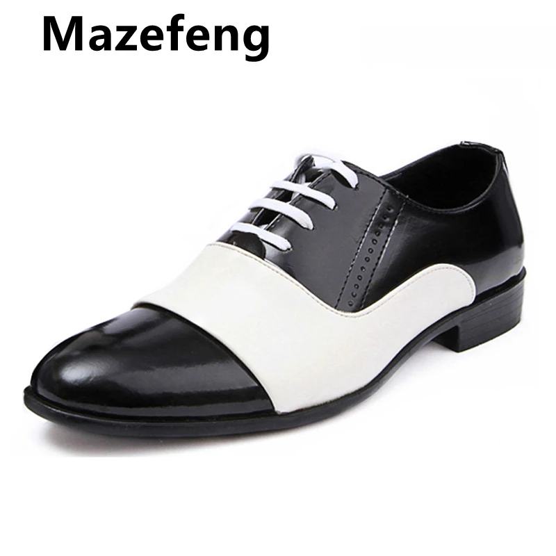 Zapatos de oficina a la moda para hombre, de vestir de charol blanco y negro, zapatos Oxford de cuero suave para fiesta de boda, otoño, 2019|Zapatos - AliExpress