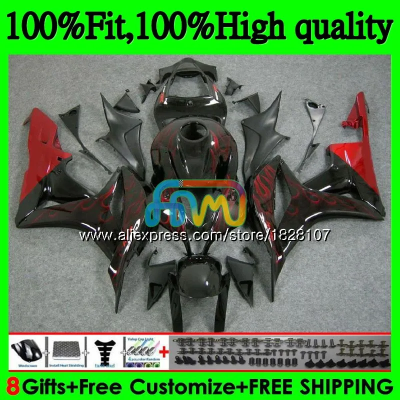 Литья под давлением для HONDA CBR600 CBR 600 RR Красный Пламя CC 600RR 600F5 F5 07 08 60BS. 6 CBR600RR CBR600F5 600CC 2007 2008 обтекатель oem