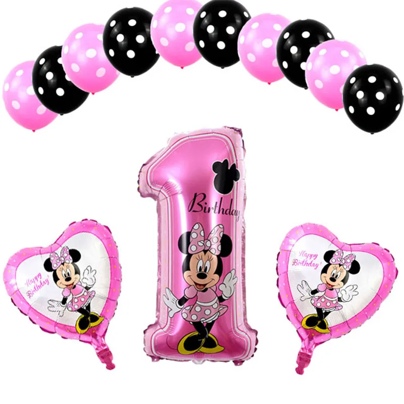 

13pcs/set Mickey minnie Mouse foil balloons 1st birthday party decoration ballon mickey number 1 globos dot latex Children's toy