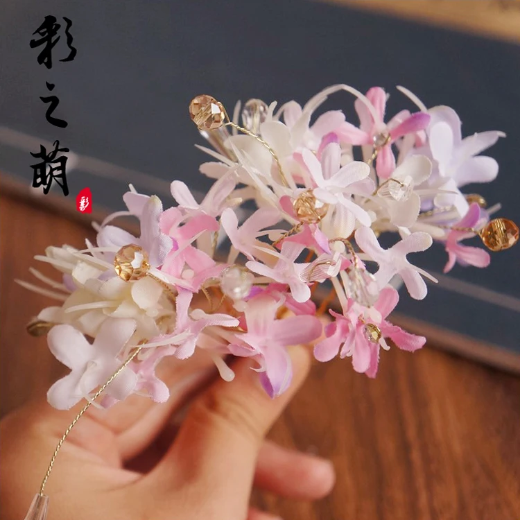 Античный Хрустальный цветок из бисера, золотые заколки для волос Kanzashi, заколка для волос, заколка для волос, головной убор ручной работы, шпилька, которая сотрясается при ходьбе, косплей
