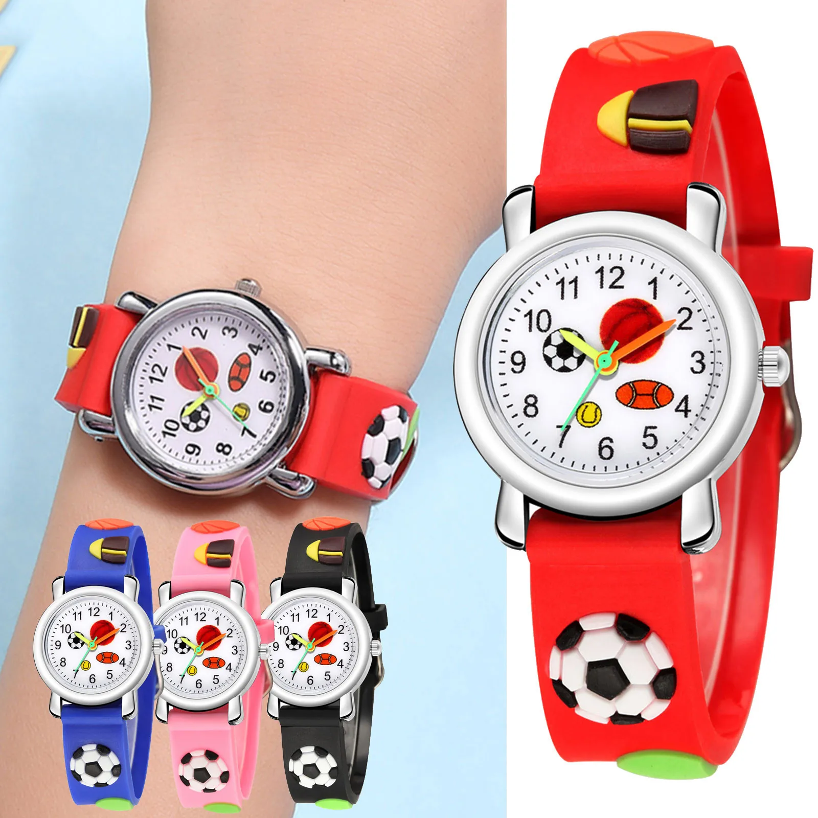 Reloj infantil 3D de cuarzo para niños, reloj de pulsera deportivo, elementos de fútbol, regalo de Navidad