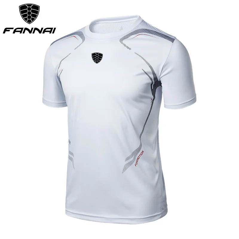 FANNAI Men T Shirt Sport Tops Tees Quick Dry Fitness Gym t shirt Short sleeve Men's Running Shirts Jerseys Sportswear Workout - Цвет: FN004White