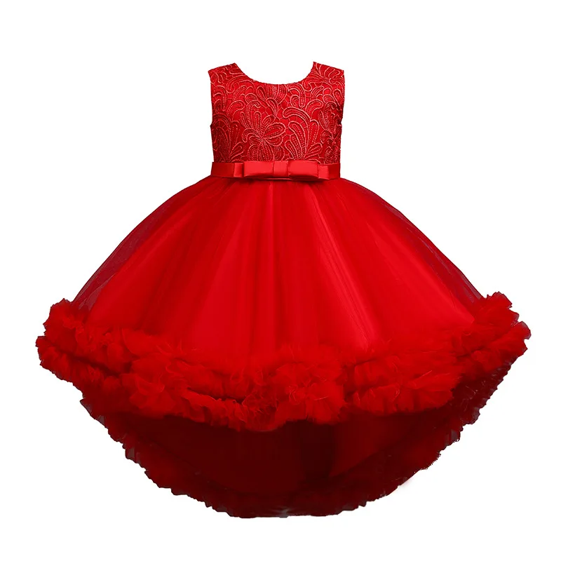 

Girls Clothing 2022 Fower Girls Dresses Children's Lace Princess Dress Tail Puffyskirt Girls Dovetail Wedding Dresses 4-10 Years