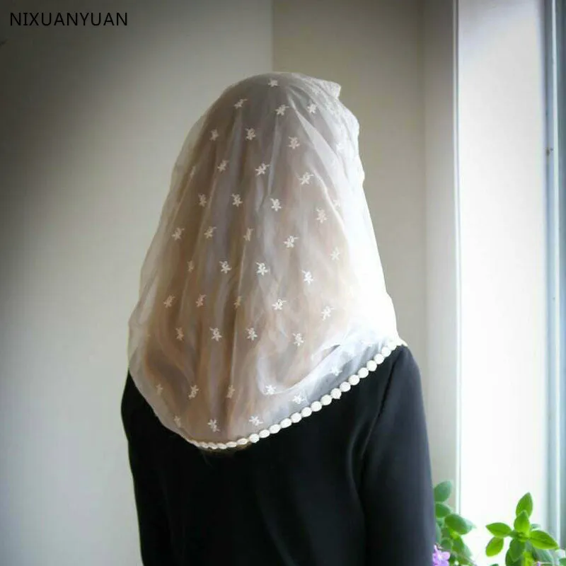 Ivory Black Catholic Veil Jerusalem Muslim Ladies Lace Shawl Scarf Mantillas Church Catholic Bridal Wedding Cape lace veil