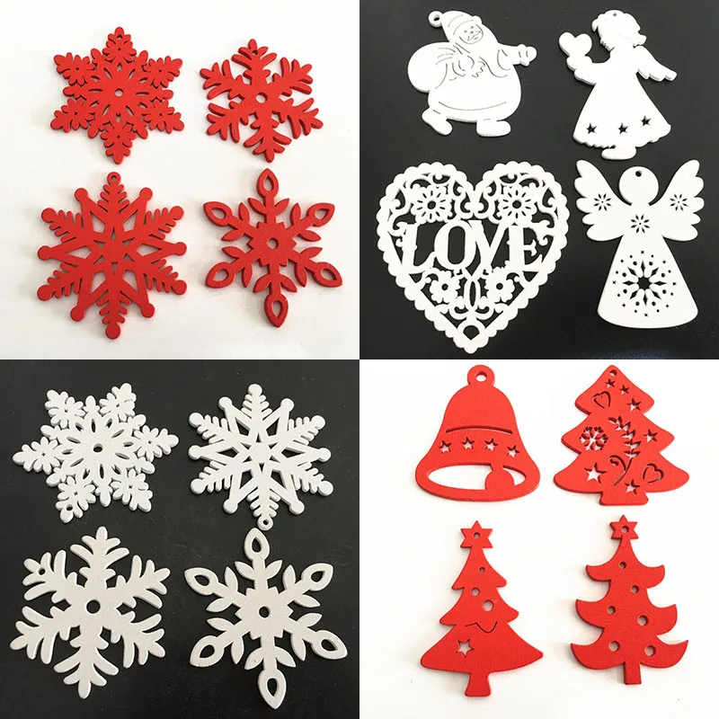 

Creative wooden Christmas tree Ornaments Home Decora Gift Santa Claus Snowflake Star Angel Sleigh Bell Elk