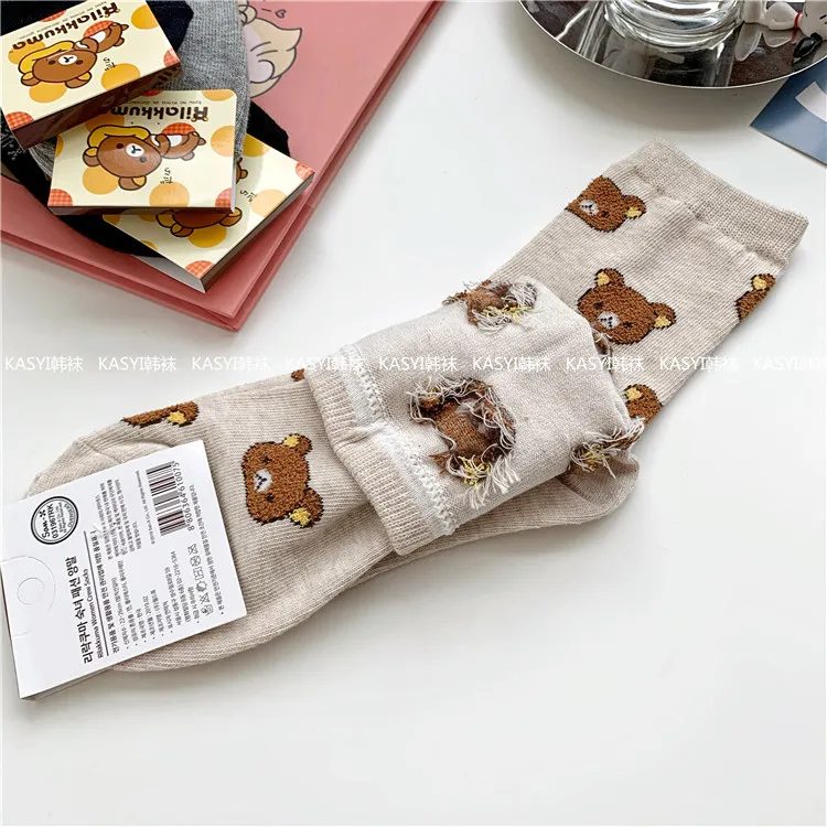 Носки с принтом аниме рилаккума korilakkuma Kiiroitori милые забавные кавайные осенне-зимние женские хлопковые носки дышащие удобные