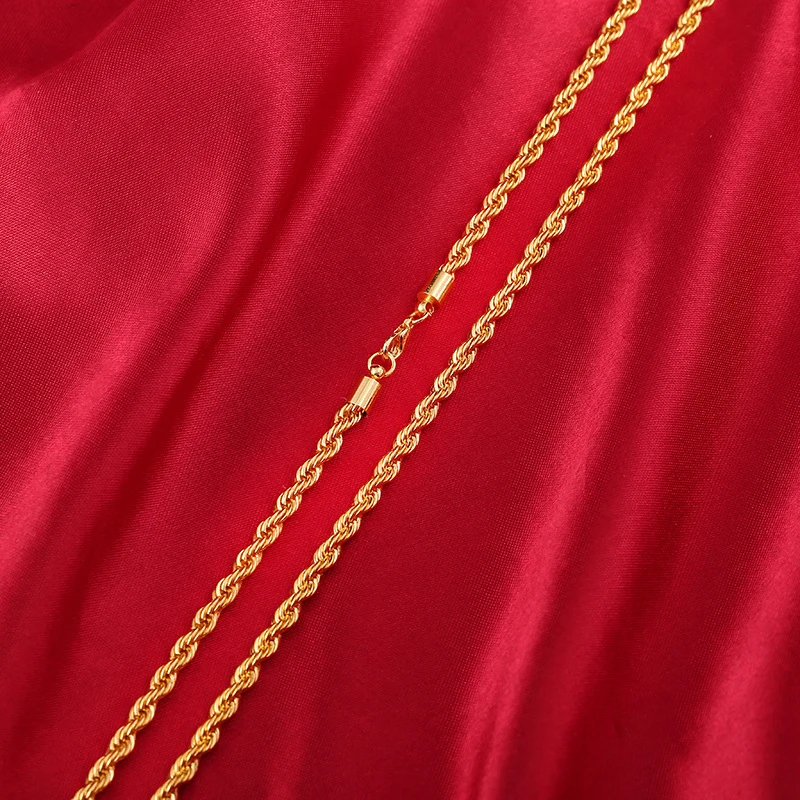 2021 Hot sale Retail Wholesale Long Gold-Color Man necklace 4mm 16,18,20,22,24,26,28,30 inch Twist Rope Chain jewelry accesory