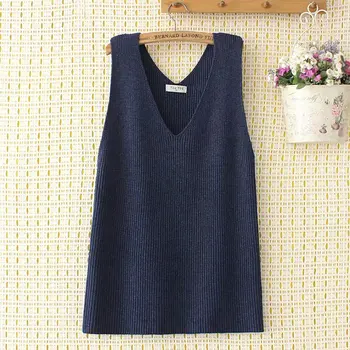 

Plus size V neck knitted women loose Vests sweaters 2021 new winter causal ladies soft sweater female tops navy pink black gold