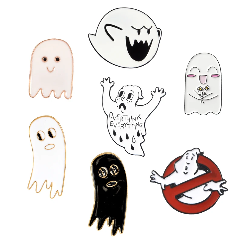 Металлические Булавки с мультяшным призраком на лацкане OVERTHINK All броши