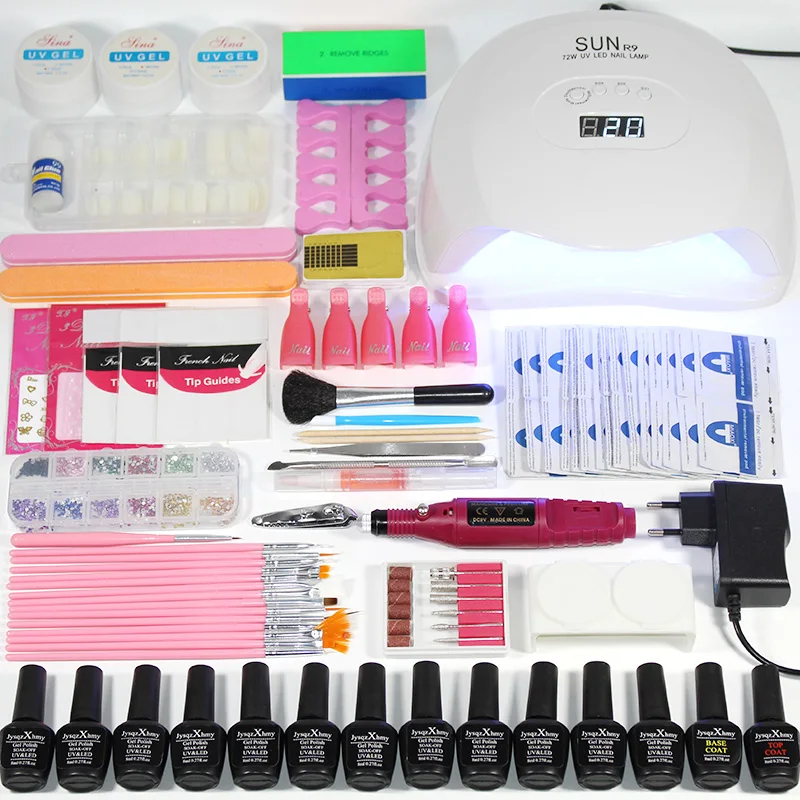 72w led lamp Nail set for nail electric pen for manicure acrylic set for nail 36W/48W/72 W LED lamp for nail gel 12 Varnish manicure kit set - Цвет: 72w led lamp