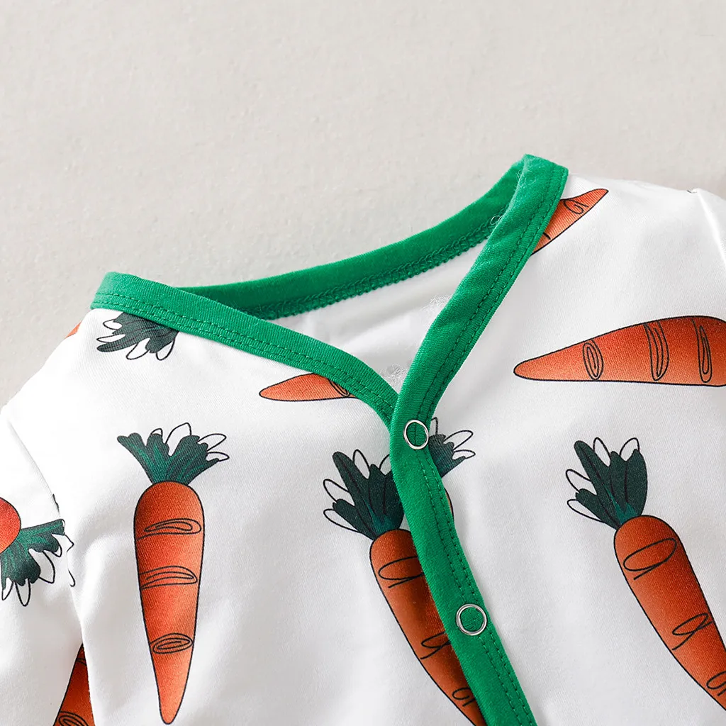 Infant clothes baby Boy Girl Cartoon Carrot Print Romper Jumpsuit+Rrabbit Ears Hat Set outfit baby clothes autumn winter Overall