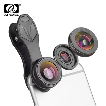 

APEXEL 3in1 Phone Lens Kit 230 Degree Fisheye+0.36X Wide Angle+15X Macro Lens Mobile Phone Camera Lens With 17mm clip for phones