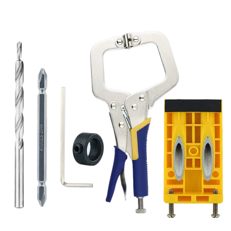 

SHGO HOT-Woodworking Oblique Hole Locator Style Pocket Hole Jig Kit Set System For Wood Working Step Drill Screws Tool