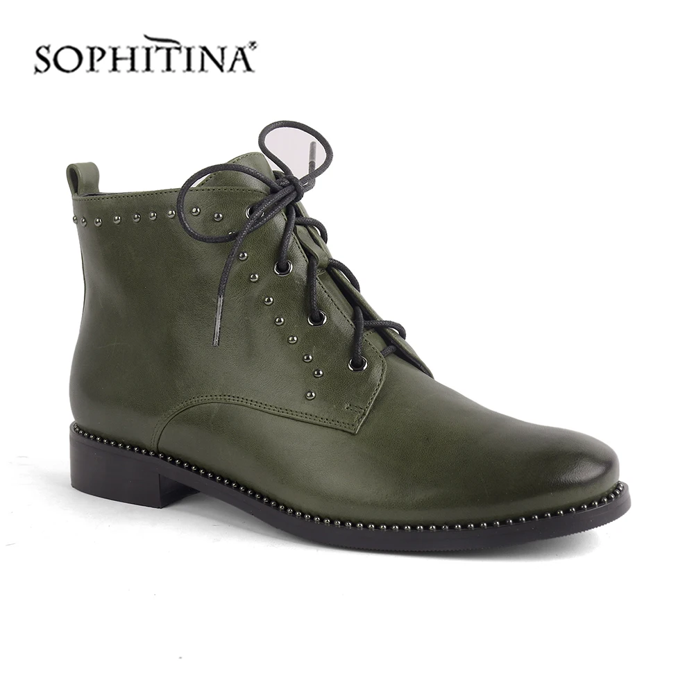 SOPHITINA/однотонные женские ботинки новая модная обувь из натуральной кожи, с круглым носком, на квадратном каблуке ботильоны на шнуровке SC463