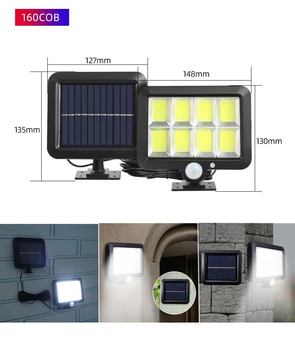 100/120/160LED Outdoor Waterproof Solar Powered Wall Light PIR Motion Sensor Lights Street Park Courtyard Garden Decortion Lamp solar powered fairy lights