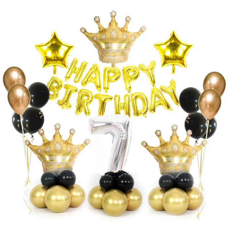 GD crown GDset(7) Happy Birthday Foil Balloon Birthday Crown Number Balloons Boy/Girl Helium Balloon Baby Shower Party Festival anniversary Decor - Цвет: GD crown GDset(7)