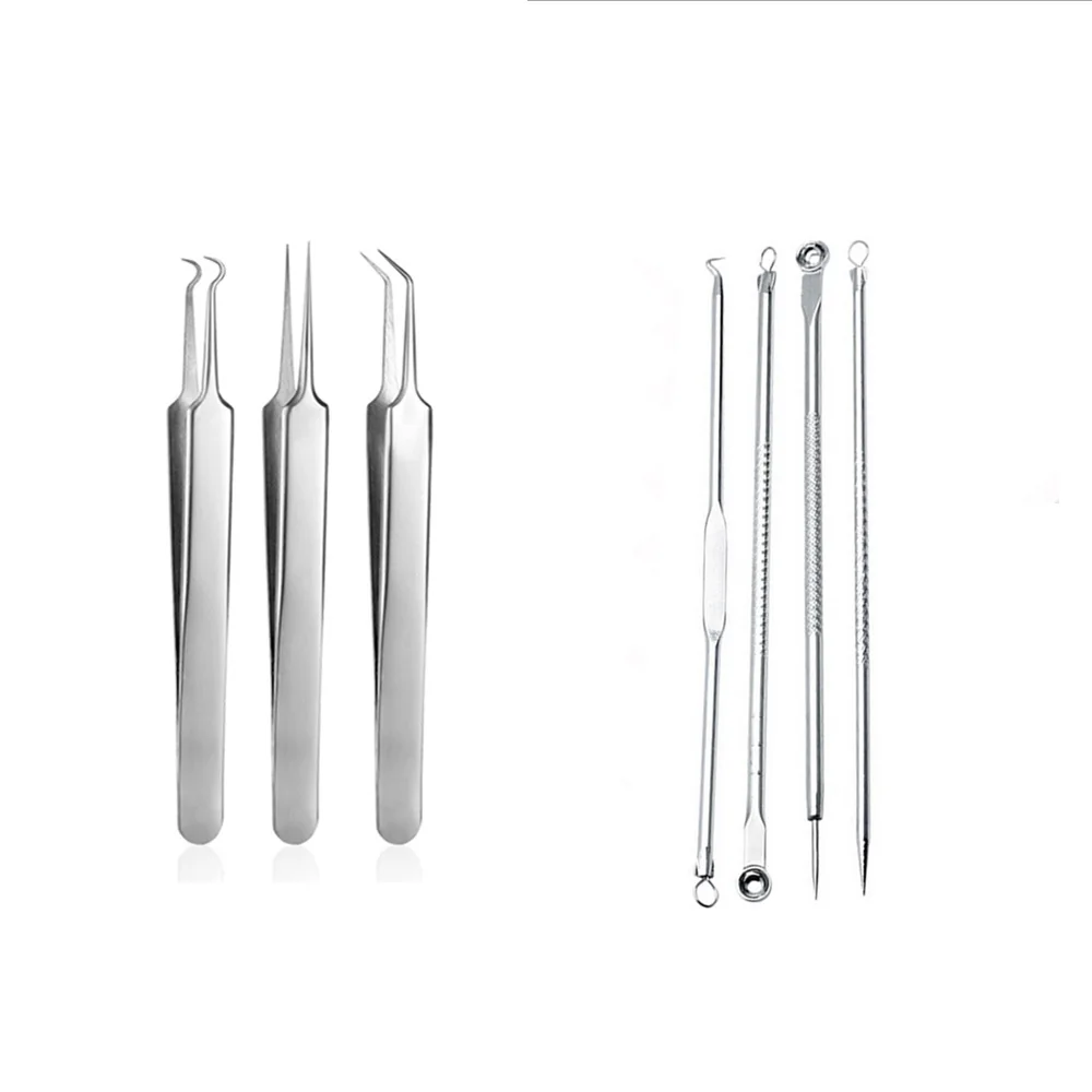 Silver 7 шт., набор игл для удаления черных точек и акне, набор игл для удаления черных точек, инструменты для макияжа, средство для удаления черных пятен - Цвет: Silver