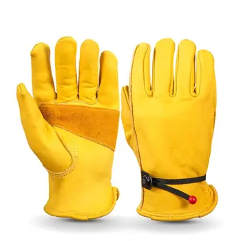 

Men Women Faux Leather Work Gloves Adjustable Wrist Elastic Working Mittens for Yard Gardening Farm Construction Motorcycle