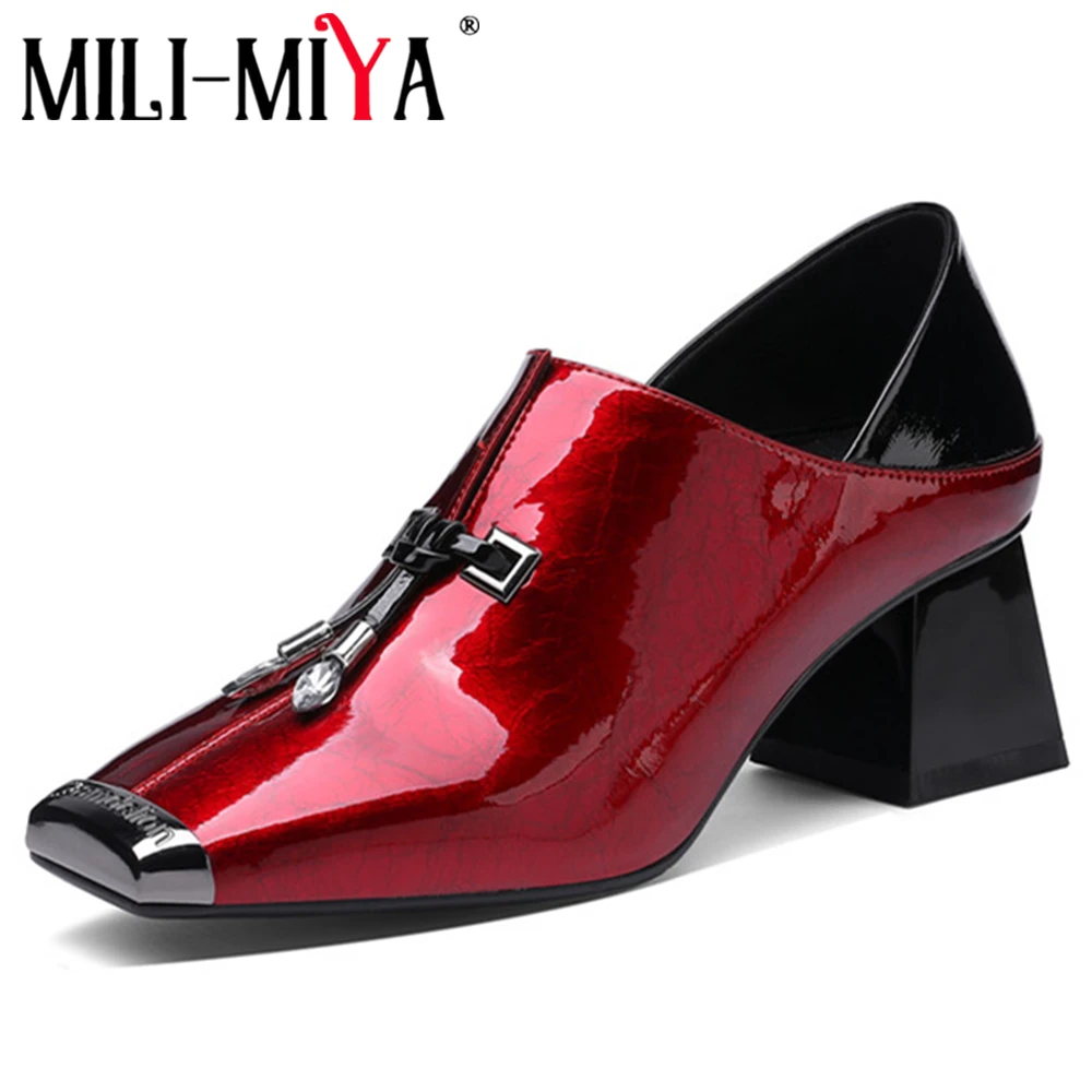 

MILI-MIYA Fashion New Design Women Pumps Cow Leather Square Toe Slip-On Square Heels Office Shoes Handmade For Ladies 2 Colors
