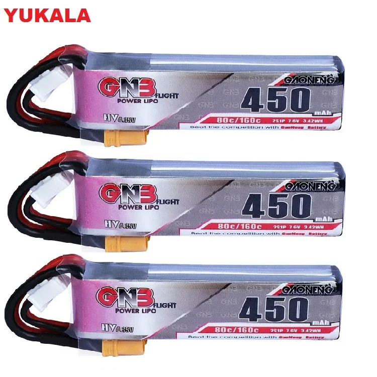 YUKALA 1 3 шт 450mAh 2S 7 6 V 80C/160C тонкий LiHV аккумулятор с разъемом XT30 для FPV гоночный Дрон RC