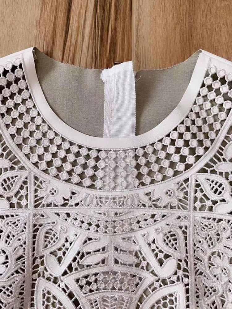 LING HAN Elegant PUskin Embroidery dresses Sexy Hollow Out Floral temperament Slim dress Autumn new women