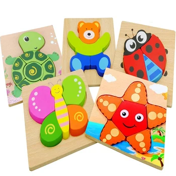 

Animal Puzzle Children 1 2 3 4 Years Old, Educational Toys Gifts 5 Pieces Thick Bright Bright Color Shape Cute Animals