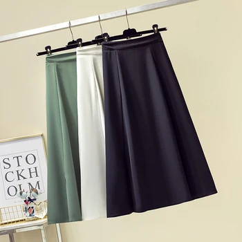 

Fashion Slim Empire Spring Solid Split Autumn Midi Long Skirt Jupe Femme Women High Waist Mid-Calf Casual Falda A-Line Skirts