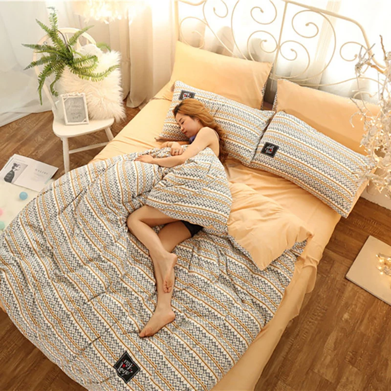 

Modern Bedding Set 3/4PCS Bedclothes Printing Stripe Lattice Coverings Bed Sets Comforter Duvet Cover Bed Line Sheet Pillowcase