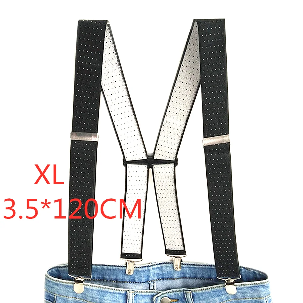 Black-120CM Аксессуары для одежды, подтяжки для взрослых, Ширина 3,5, 4 зажима, регулируемые эластичные подтяжки с принтом в горошек, X Back для мужчин и женщин, брюки BD066 - Цвет: Black-120CM