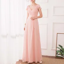 Элегантное платье для выпускного вечера с v-образным вырезом трапециевидные короткие рукава, оборки трапециевидной формы длиной в Пол, розовое вечернее платье со складками