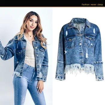 

New Women's Denim Jacket Coat 2020 Spring Jean Jackets Women Coats Female Denim TASSEL Jacket Girl Outerwear Blue L0533