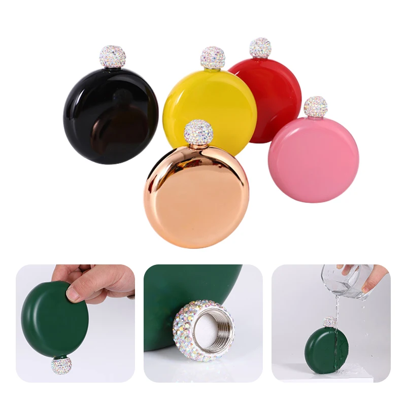 

Portable Hip Flask 304 Stainless Steel Whiskey Wine Pot Full Diamond Mini Color Ladies Wine Bottle Travel Drinkware Wine Cup