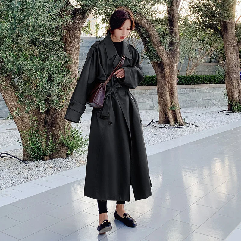 

Waitmore Trench Coat Women's Long 2019 Spring Clothing New Style Korean-style England Double Breasted Loose-Fit over-the-Knee Co