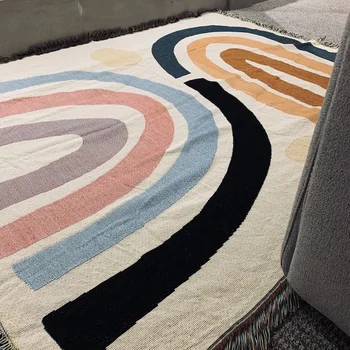 

throw blanket Rainbow Throw Blanket with Fringe Abstract Geometric Pattern Sofa cartoon blanket Hanging Tapestry Blankets Rug