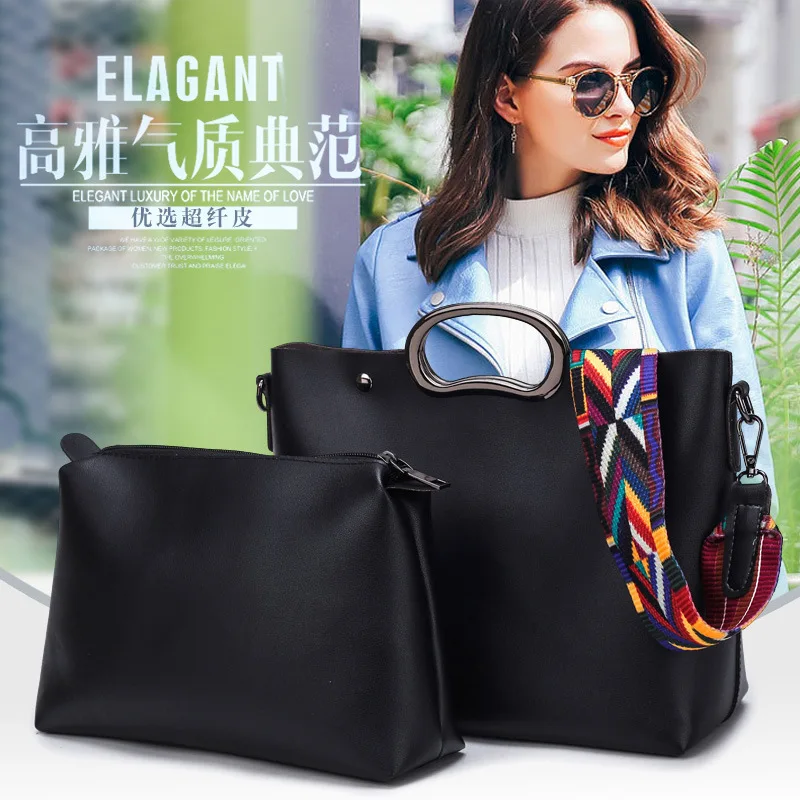 

2019 Korean-style Spring And Summer New Style PU Handbag Large Bag Different Size Bags Two-Piece Set Large-Volume Women's Portab