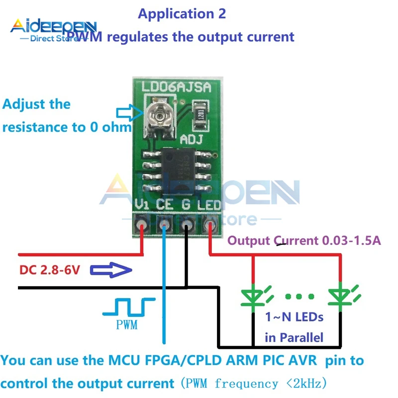 DC 2,8 в-6 в 30-1500ма 1.5A светодиодный драйвер постоянного тока Регулируемый Модуль pwm плата управления для 3 в 3,3 В 3,7 в 4,5 в 5 в 6 в светодиодный драйвер