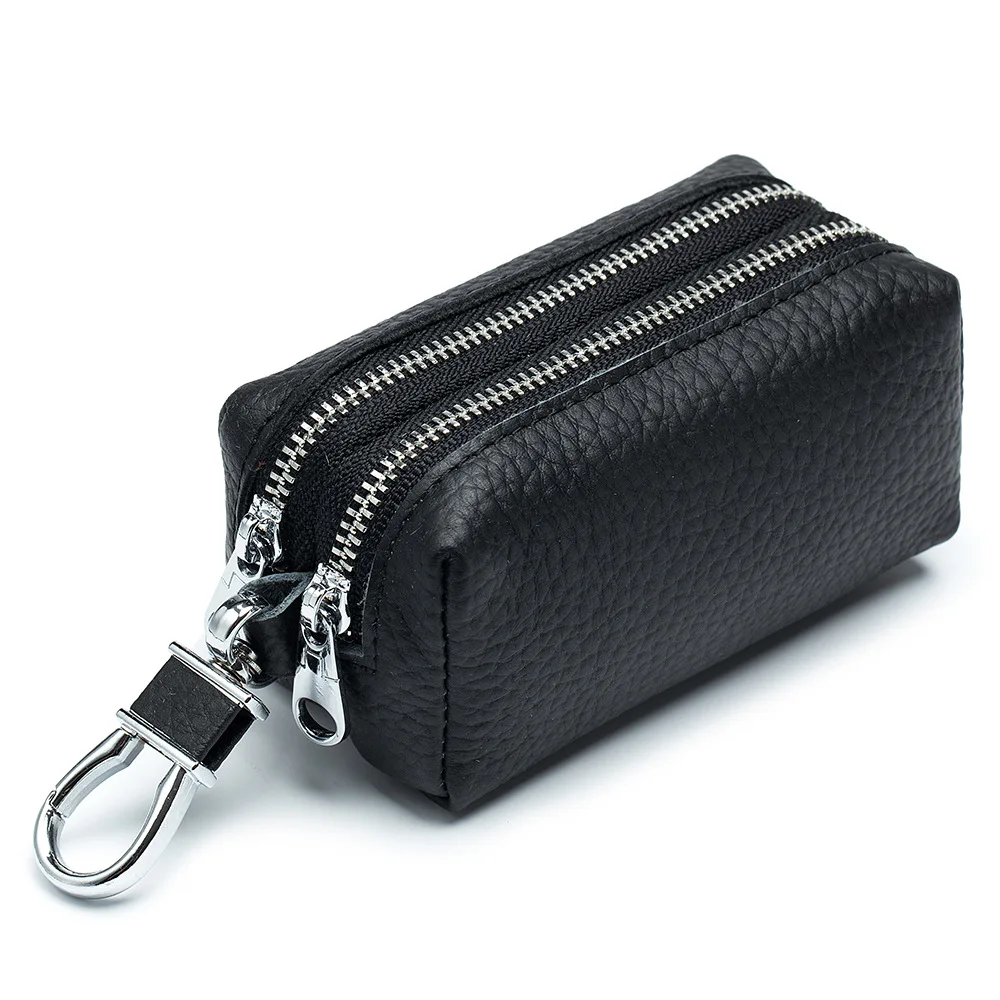 Made of Genuine Leather Car Key Wallets Fashion Key Holder Housekeeper Keys Organizer Double Zipper Keychain Case Key Coin Pouch