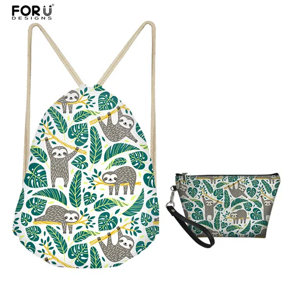 FORUDESIGNS/2 шт./компл. Сумка-кисет для Для женщин рюкзак милый маленький с принтом "Ленивец" для маленькой девочки строка тюльпан карман сумки женские книжные сумки - Цвет: HXA53Z3Z8