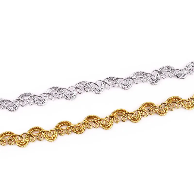 Gold Silver Lace Trim Ribbon Curve Lace Fabric Sewing Centipede Braided Wedding Craft DIY Clothes Accessories Home Decor 5y lace fabric,lace ribbon,lace garment accessories,lace sewing supplies,lace accessories,lace sewing accessories,lace decoration