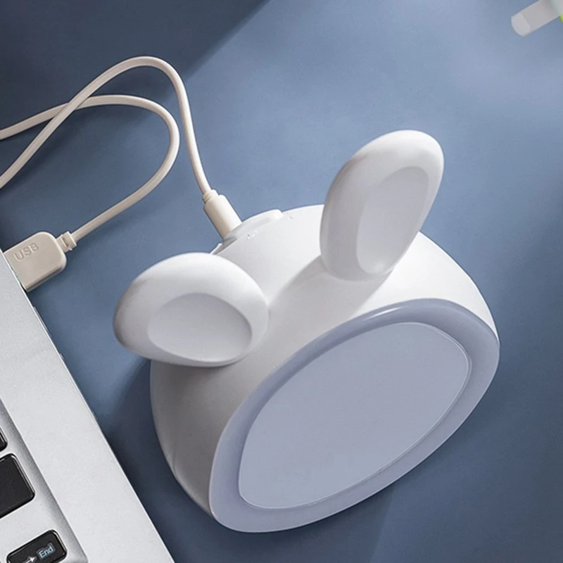 Bunny Ear LED Digital Alarm Clock Electronic LED Display Sound Control Cute Rabbit Night Lamp Desk Clock for Home Decoration
