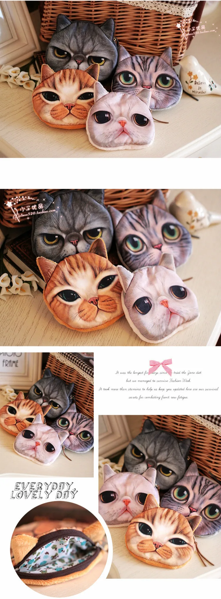 Милый 3d животное лицо молния чехол портмоне «кошка» женский кошелек Bolsas/Детская сумочка Макияж Багги Сумка Bolsa Feminina