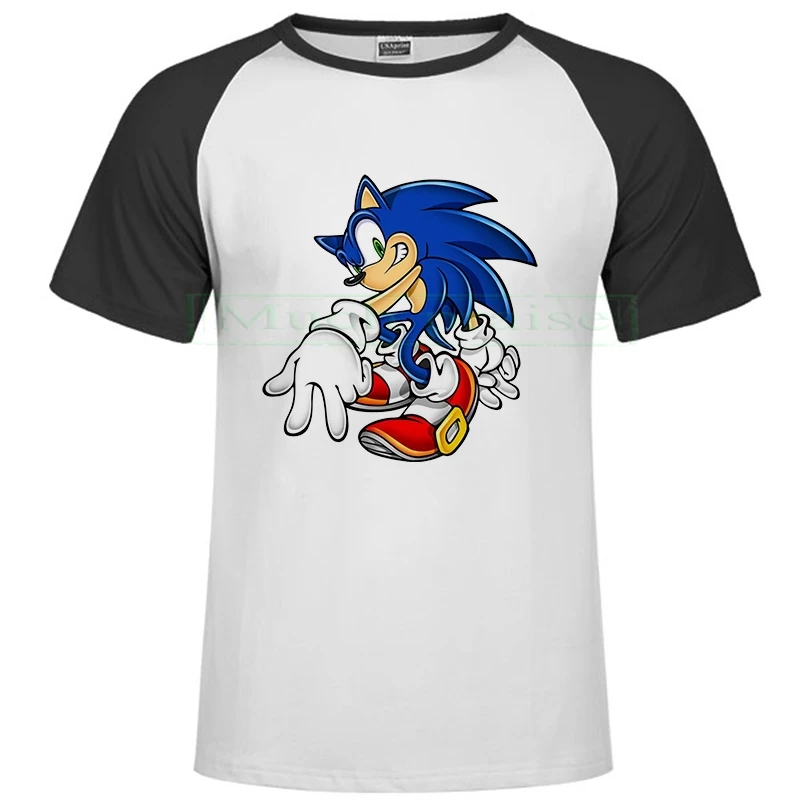 Футболка Sonic The Hedgehog для мужчин и женщин, летний топ с рисунком Марио, цельная одежда, белая Мандалорская футболка, мужские футболки для спортзала - Цвет: Raglan black 247