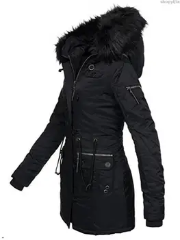 

New women's autumn hooded coat jacket Slim long ladies ladies winter thick warm jacket cotton fur plus size basic