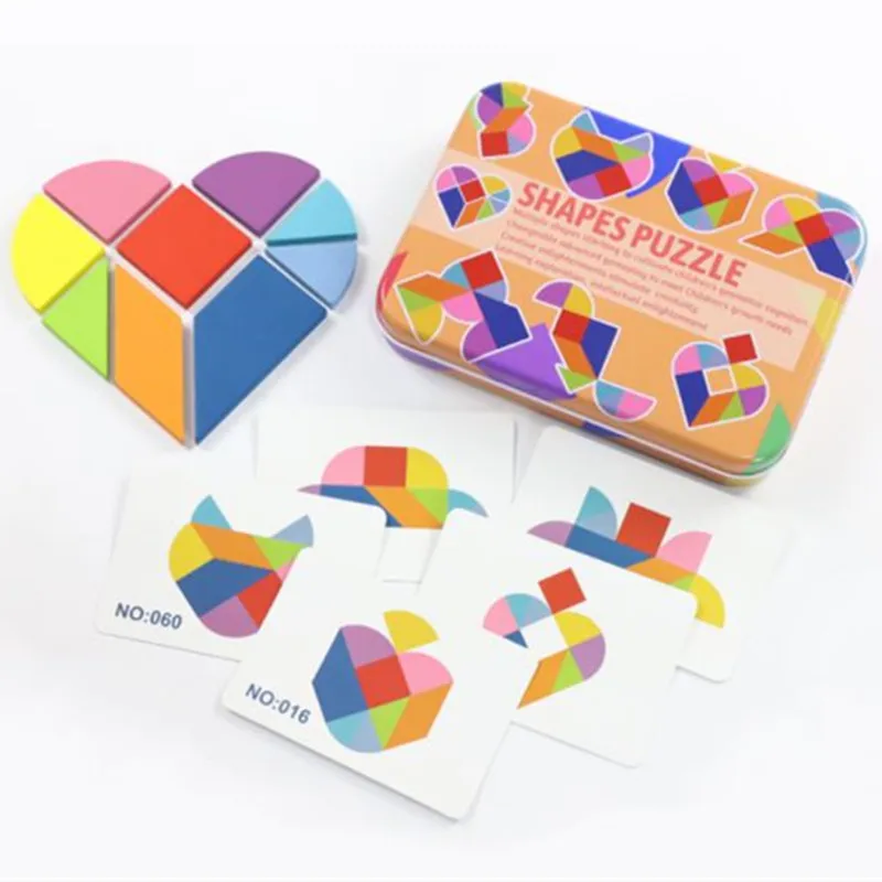 

Wooden Tangram jiasaw Toy Training Puzzle Geometric Shape Cognitive Children Early Education Puzzle Toy with 50/60 Cards Box