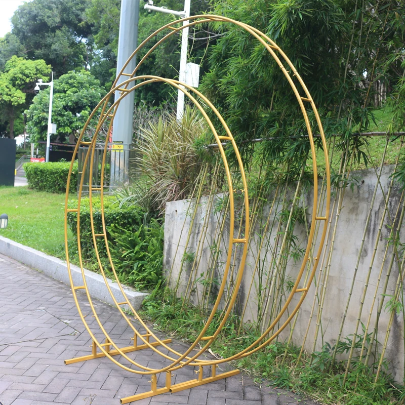 JAROWN Wedding Party Props Backdrop Iron Arch Stand Decor Double Round Ring Arch Frame Decorative Flower Arch Door Decoration (13)