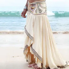 DEAT, весна, Новое поступление, хлопковая кружевная вышивка, необычная, высокая талия, Бежевая длинная пляжная юбка в богемном стиле для женщин, MD281