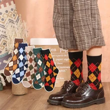 

Funny Women Socks Autumn New Socks Fashion Lattice Cotton Preppy Style Happy Casual Deodorant Socks Female Socks High Quality
