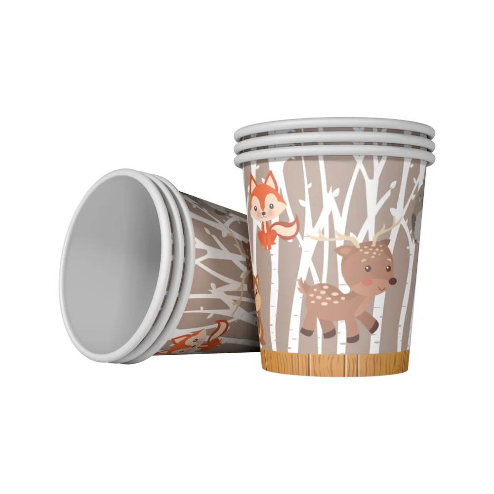 cup 6pcs Набор для вечеринки с изображением животных, белки, лося, совы, лисы, ежика, на день рождения, для детского шоу, Декор, мультяшный торт, бумажный стаканчик/тарелка/флаг, товары на День Благодарения - Цвет: cup 6pcs